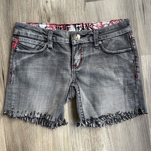 Pepe Jeans Pants - Y2K Pepe Jeans London Women Black Denim Shorts Frayed Hem Red Stitching Size 24